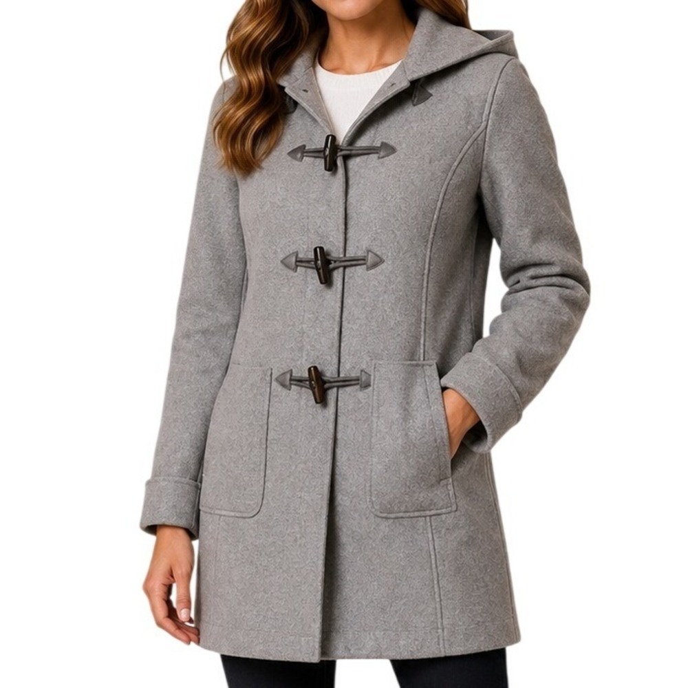 Ann Taylor Loft Gray Wool Blend Hooded Toggle Front Duffle Coat Women's XS